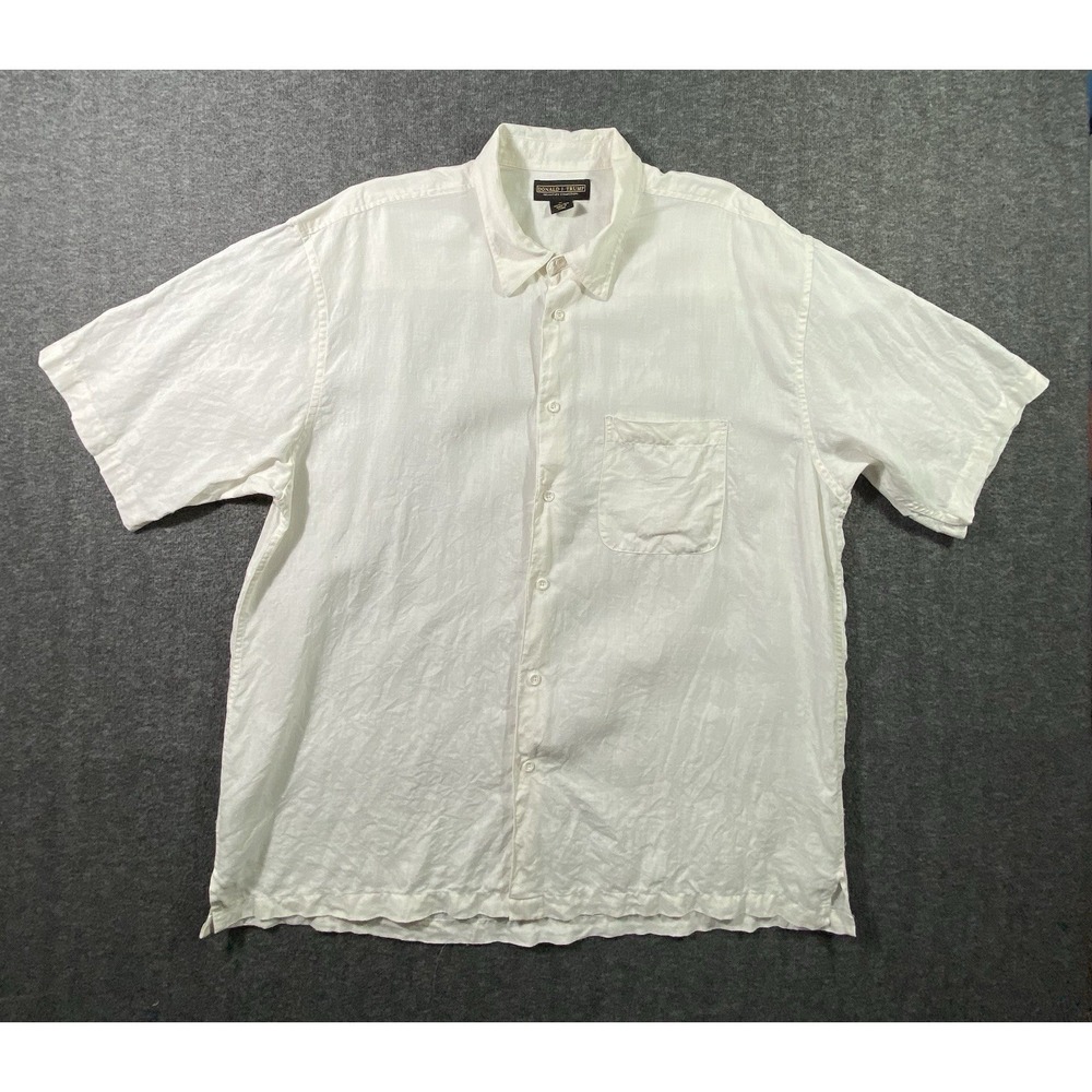 Donald J Trump Signature Collection White 100% Linen Short Sleeve Mens XL